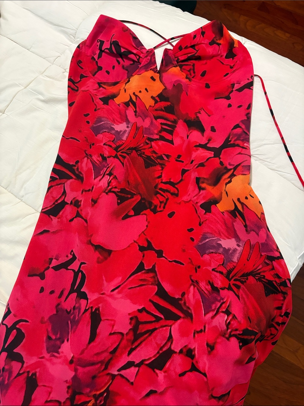vestique Red Pink Orange Floral Midi Dress